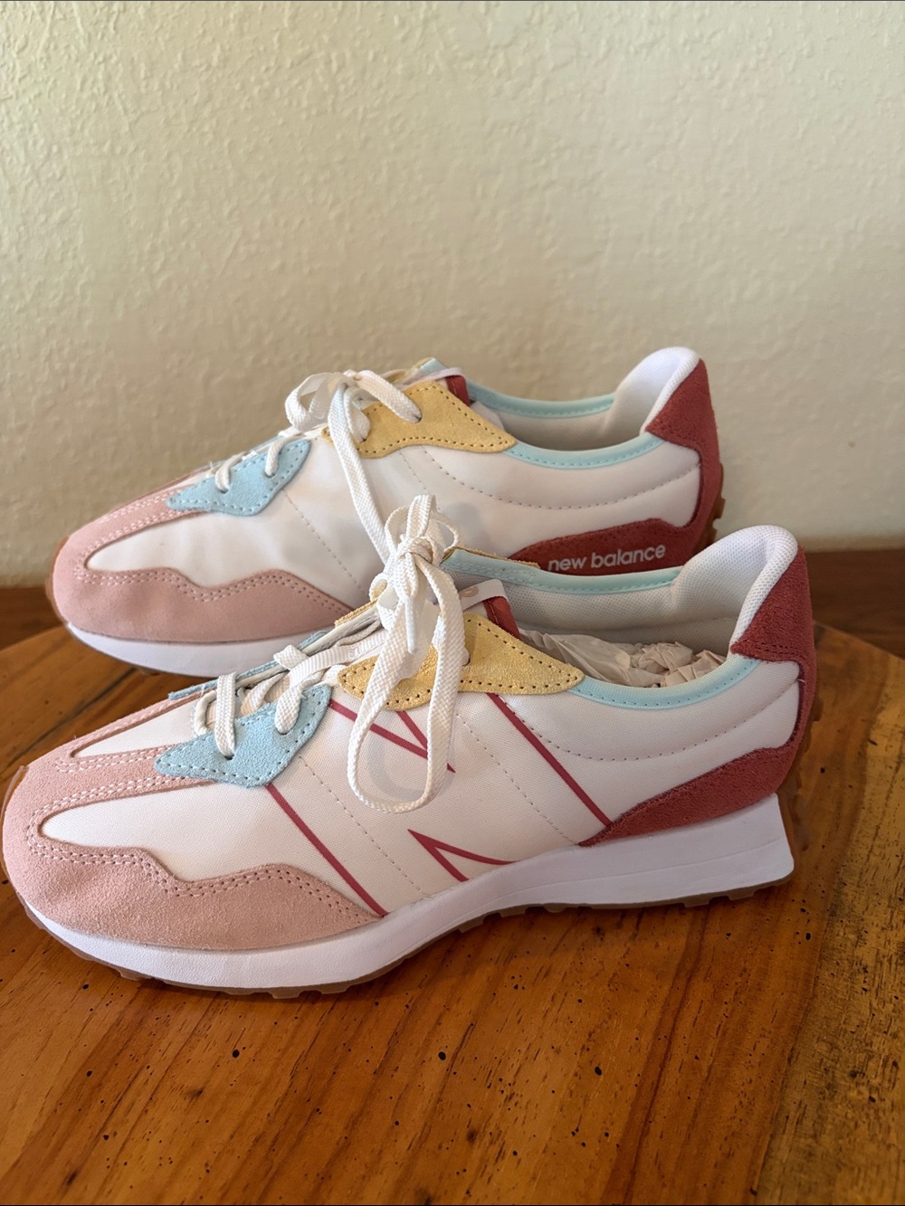 New Balance White Sneakers with Pink, Blue, Yellow and Red Accents